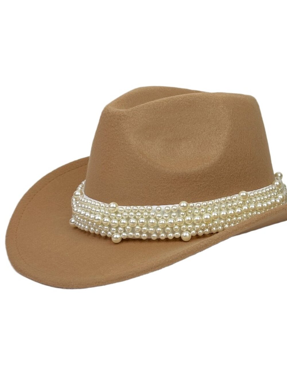 Beige Pearl Beaded Cowboy Hat Western Cowgirl Rodeo Ranch Country Womens Fashion